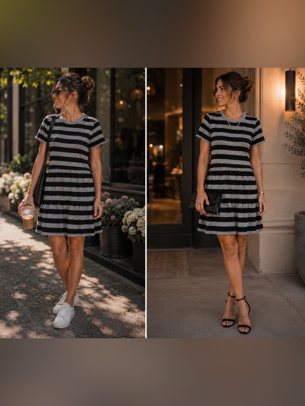 LOFT Striped Knit Tiered Top - Petite